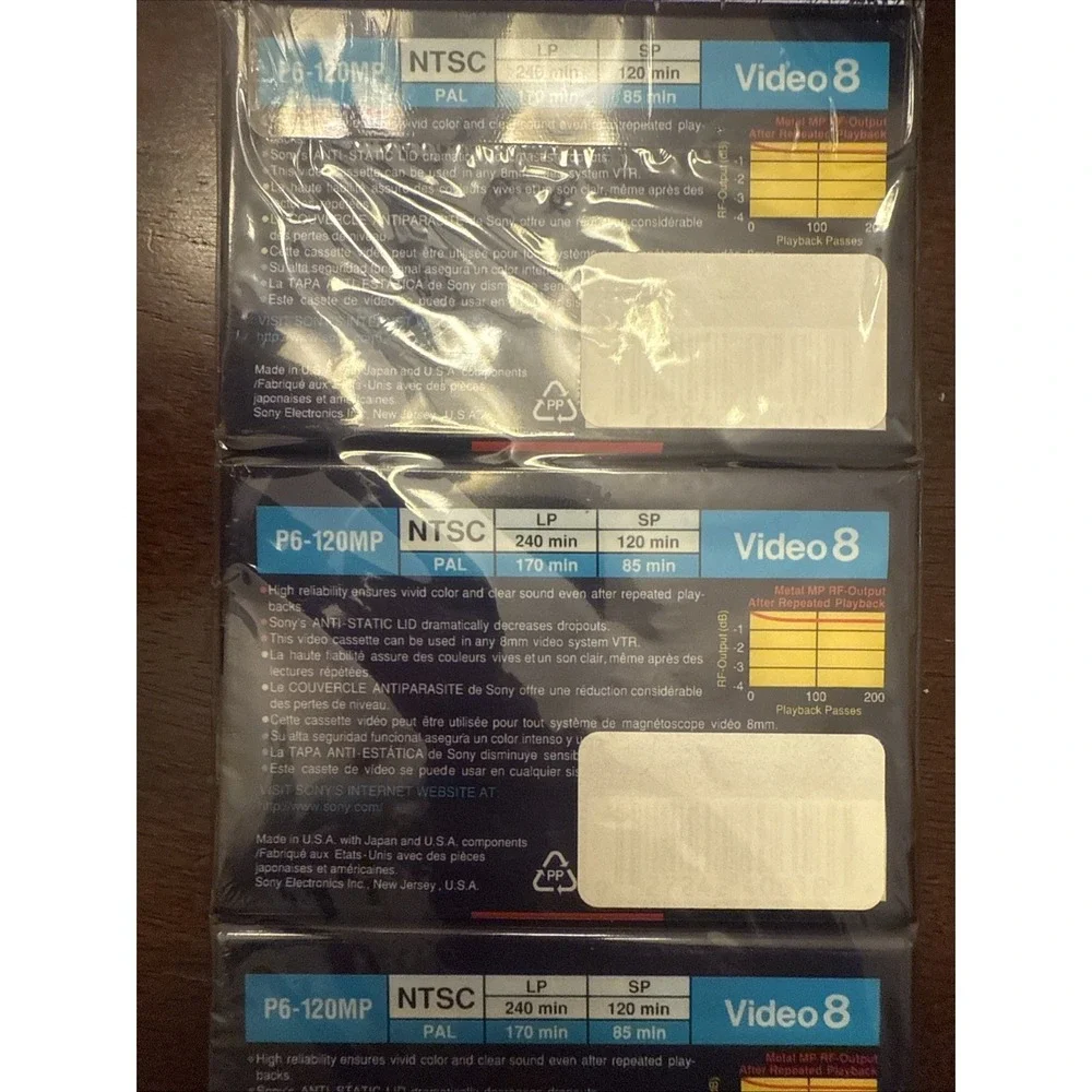 Sony MP 8mm Video Cassette Standard Grade 120 3 cassettes